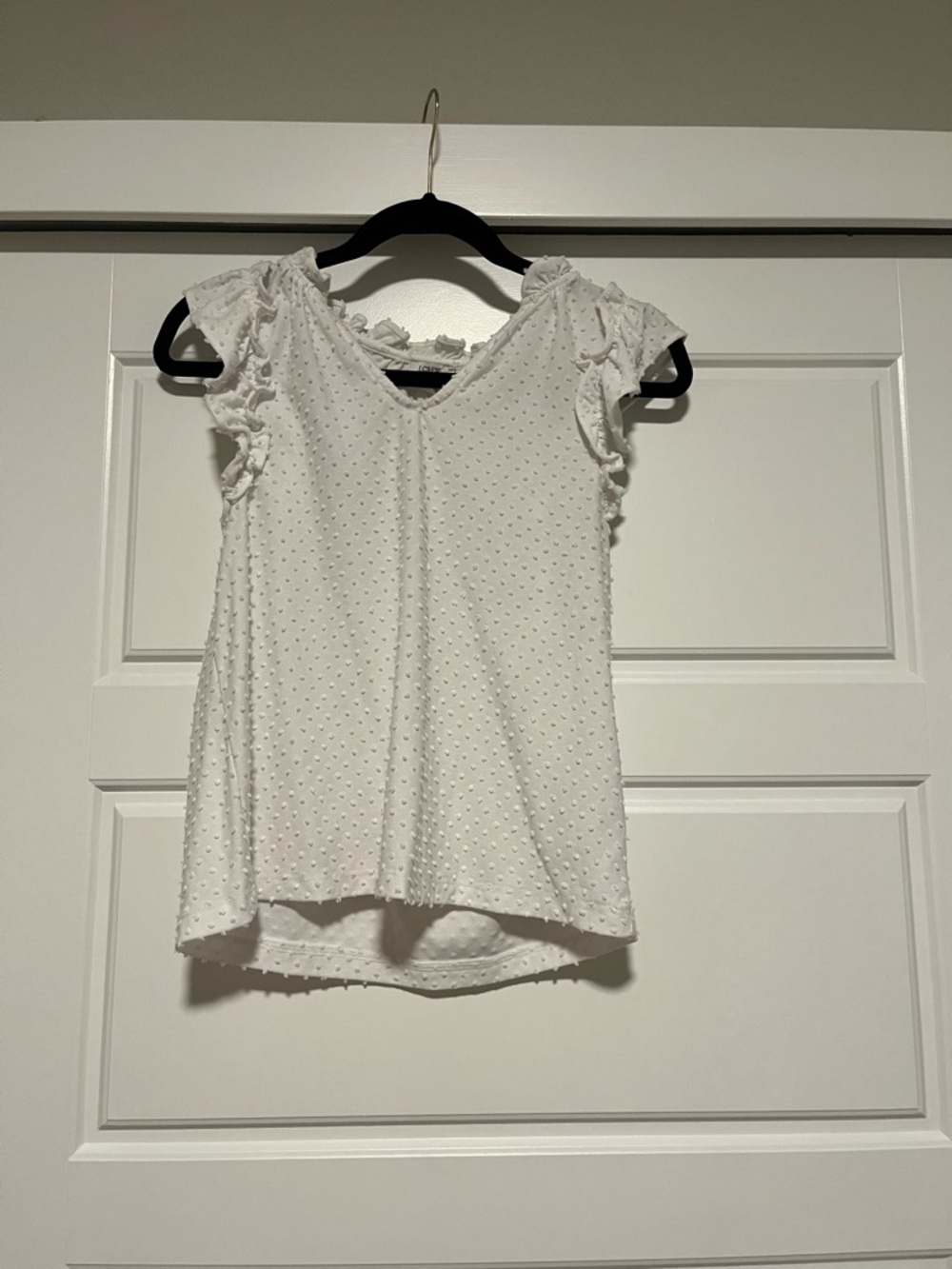 J Crew White Swiss Dot Ruffle Sleeve Women's Top - Picture 1 of 3